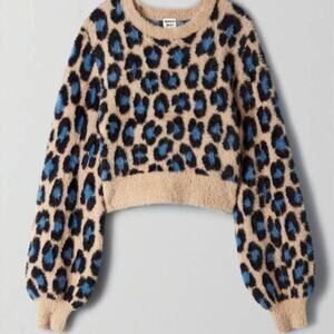 SUNDAY BEST x ARITZIA Kitten Leopard Sweater Cream Blue {3E52}